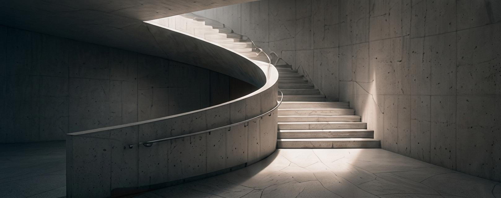 Curved concrete staircase